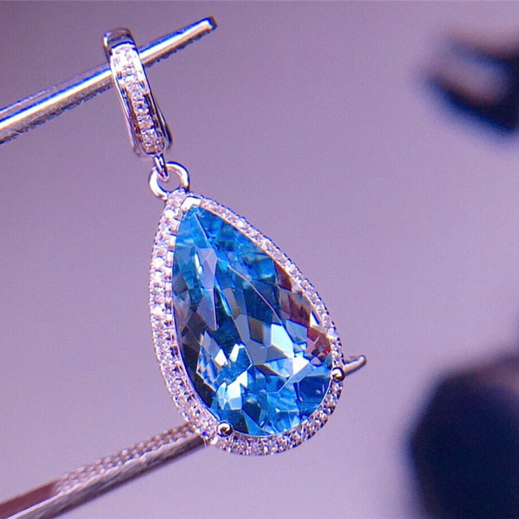 14k Gold 2.32 Ct Natural Aquamarine & Diamond Pendant( Without Chain ) - 3