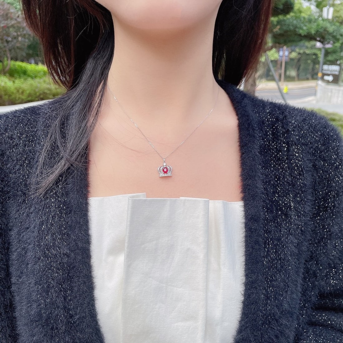 14k Gold 0.70 Ctw Natural Ruby & Diamond Necklace - 2