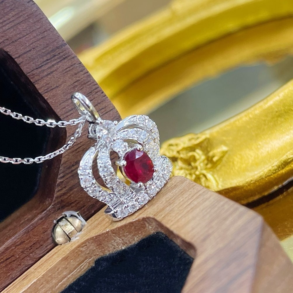 14k Gold 0.70 Ctw Natural Ruby & Diamond Necklace - 3