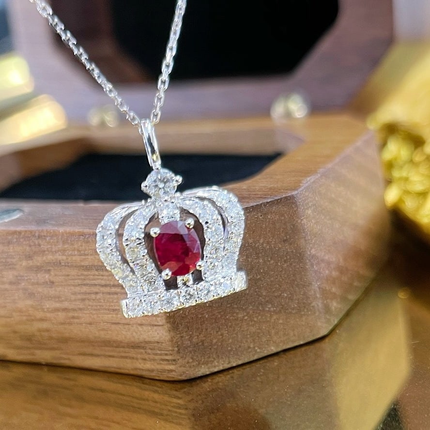 14k Gold 0.70 Ctw Natural Ruby & Diamond Necklace - 4