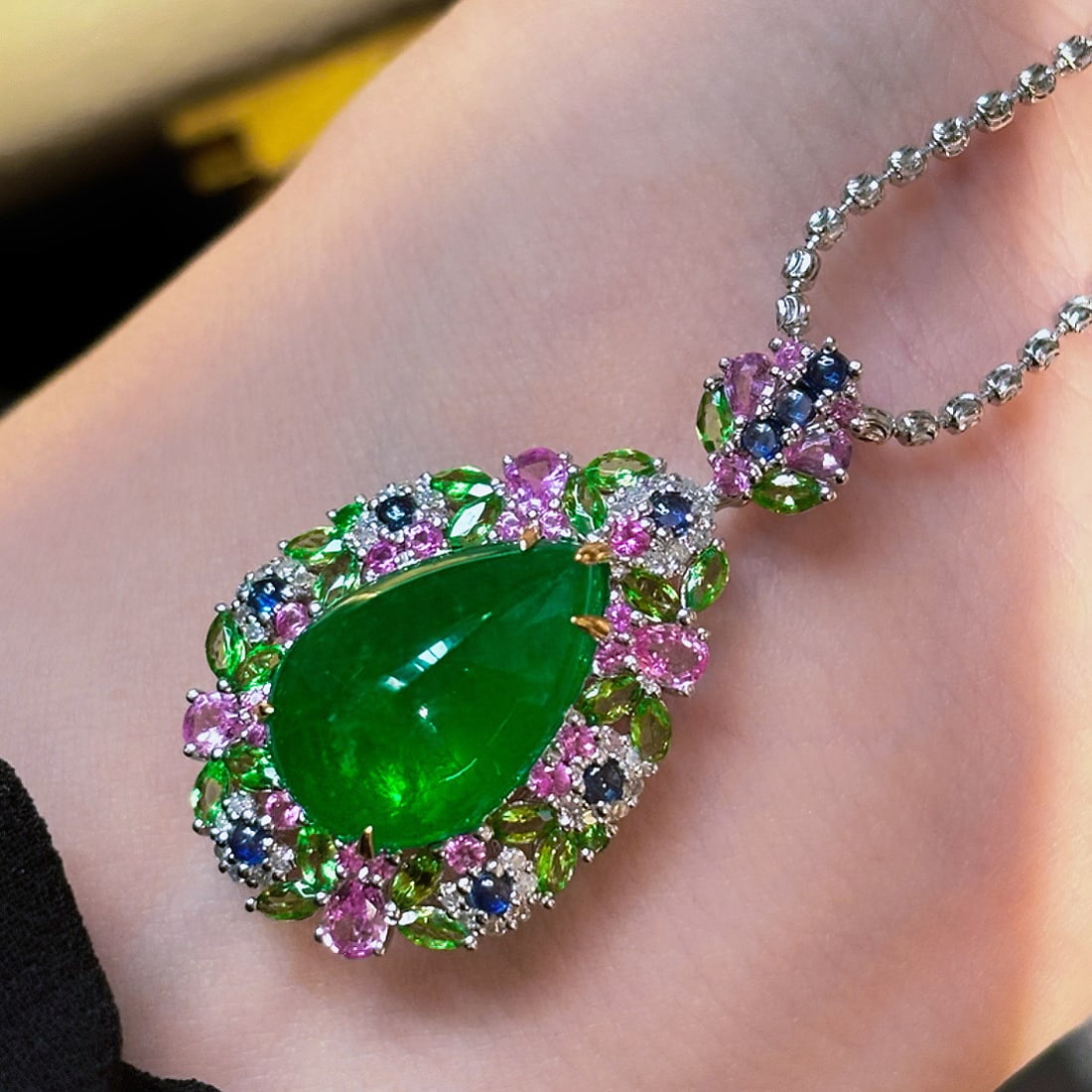 14k Gold 6.68 Ct Natural Emerald & Diamond Pendant( Without Chain ) - 2