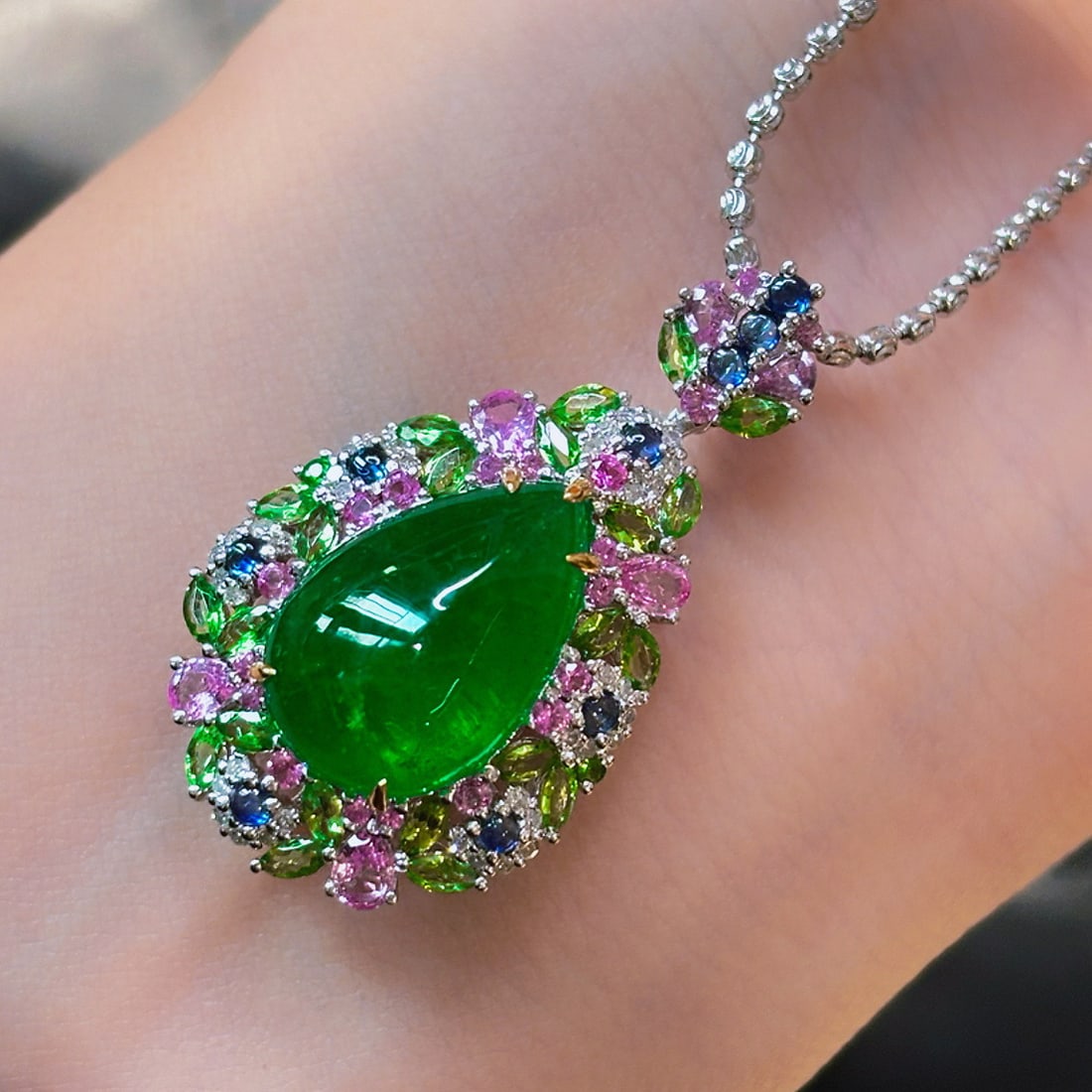 14k Gold 6.68 Ct Natural Emerald & Diamond Pendant( Without Chain ) - 3