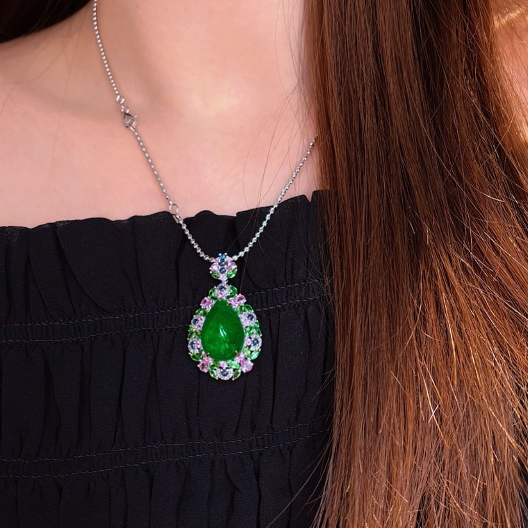 14k Gold 6.68 Ct Natural Emerald & Diamond Pendant( Without Chain ) - 4