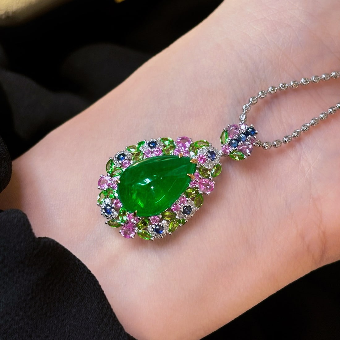 14k Gold 6.68 Ct Natural Emerald & Diamond Pendant( Without Chain ) - 6