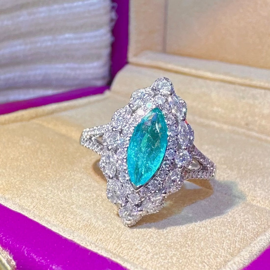 14k Gold 1.34 Ctw Natural Paraiba Tourmaline & Diamond Ring - 2
