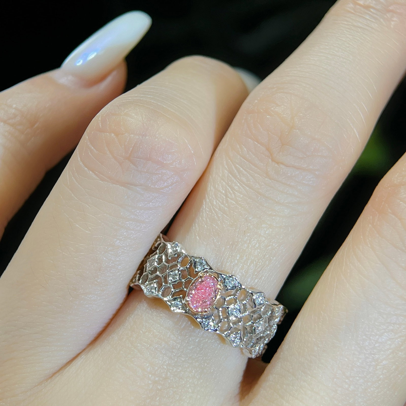 14k Gold 0.47 Ctw Natural Pink Diamond & Diamond Ring - 4