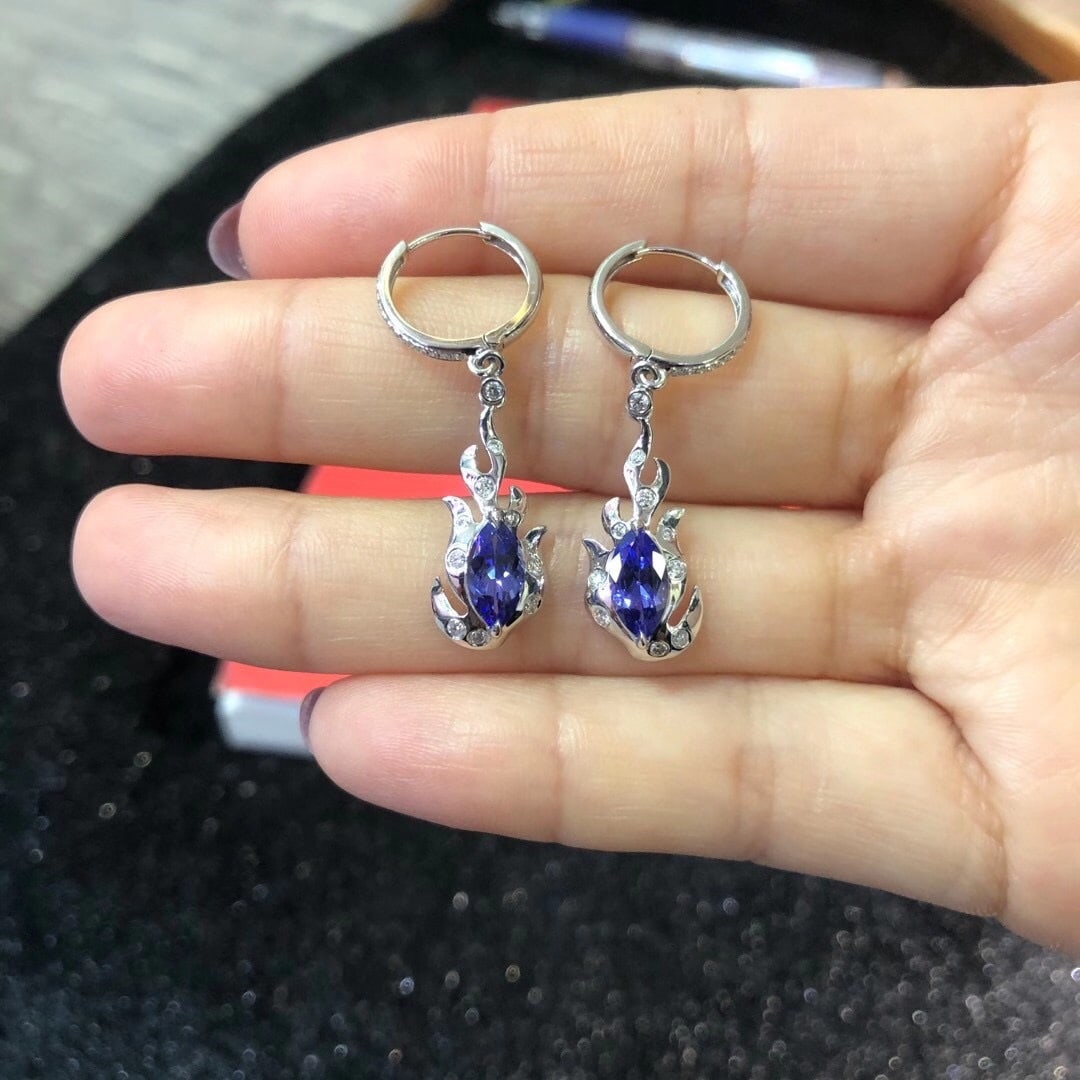 14k Gold 1.58 Ctw Natural Tanzanite & Diamond Earrings - 4