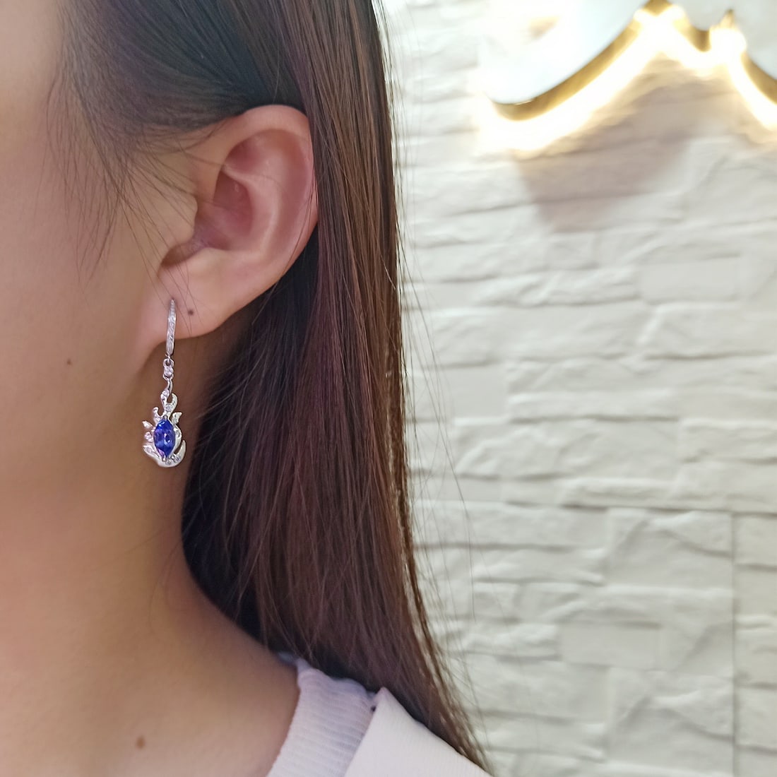 14k Gold 1.58 Ctw Natural Tanzanite & Diamond Earrings - 5