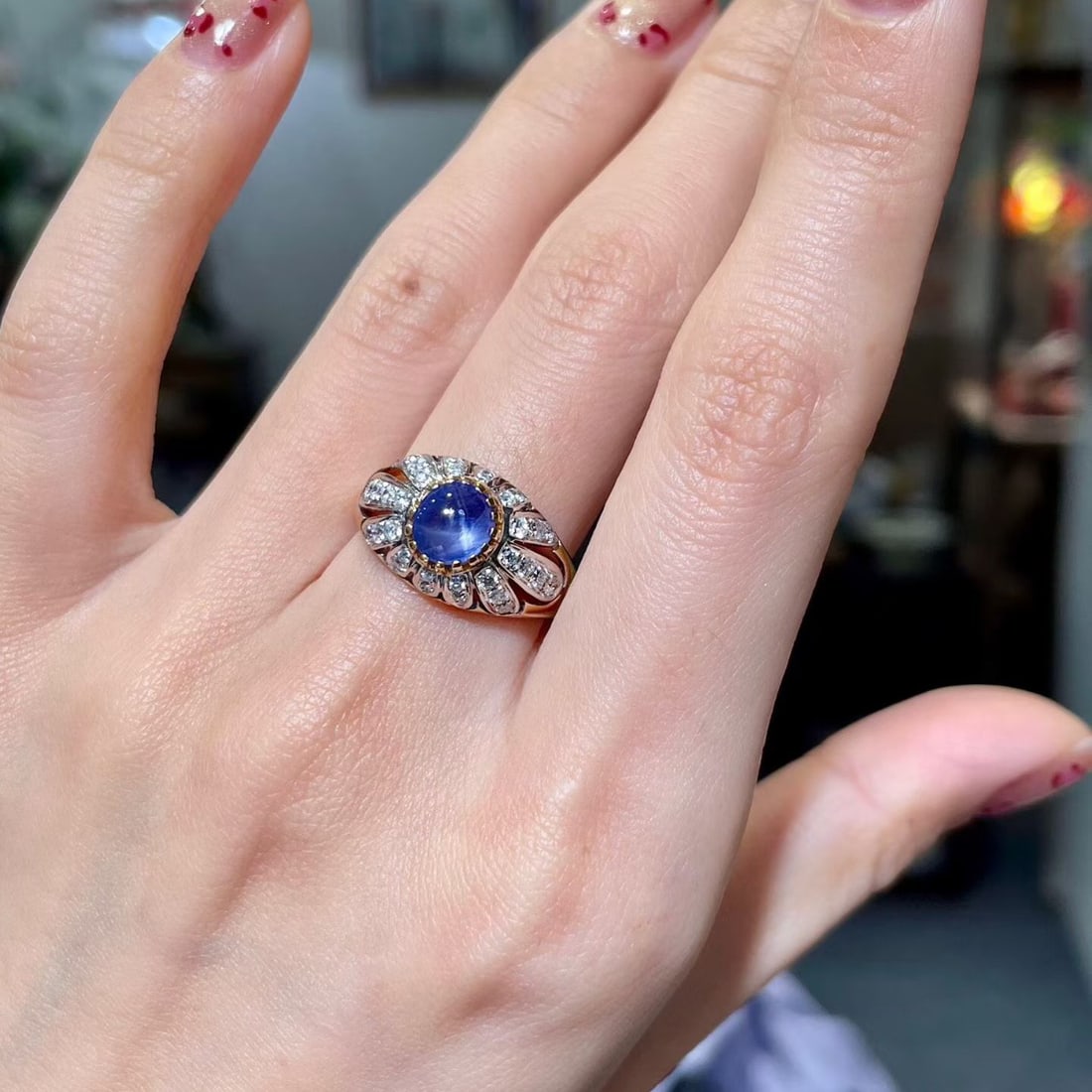 14k Gold 2.69 Ctw Natural Star Sapphire & Diamond Ring - 3