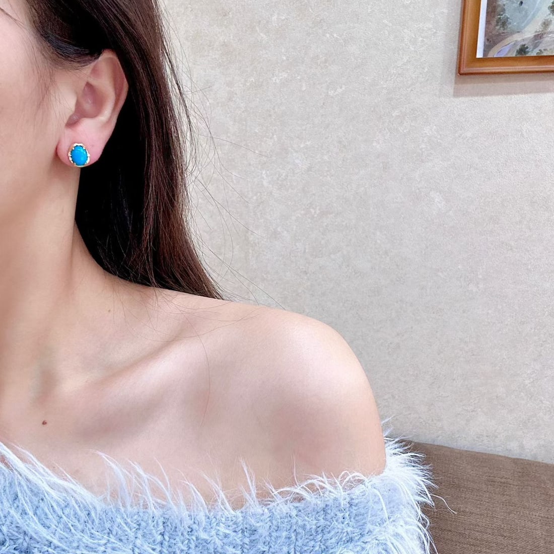 14k Gold 3.84 Ctw Natural Blue Turquoise & Diamond Earrings - 4