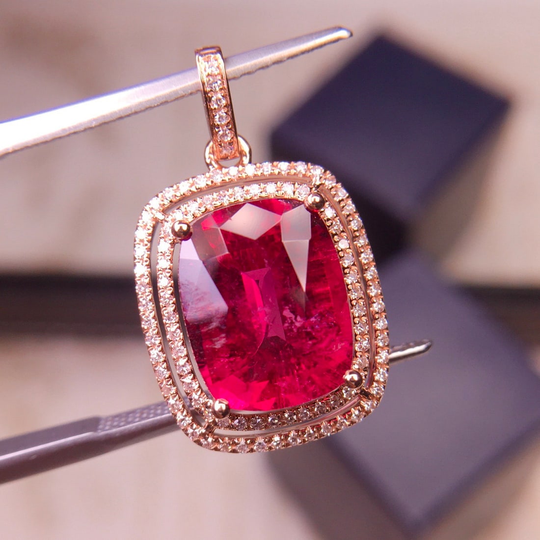 14k Gold 4.35 Ct Natural Tourmaline & Diamond Pendant( Without Chain ) - 2