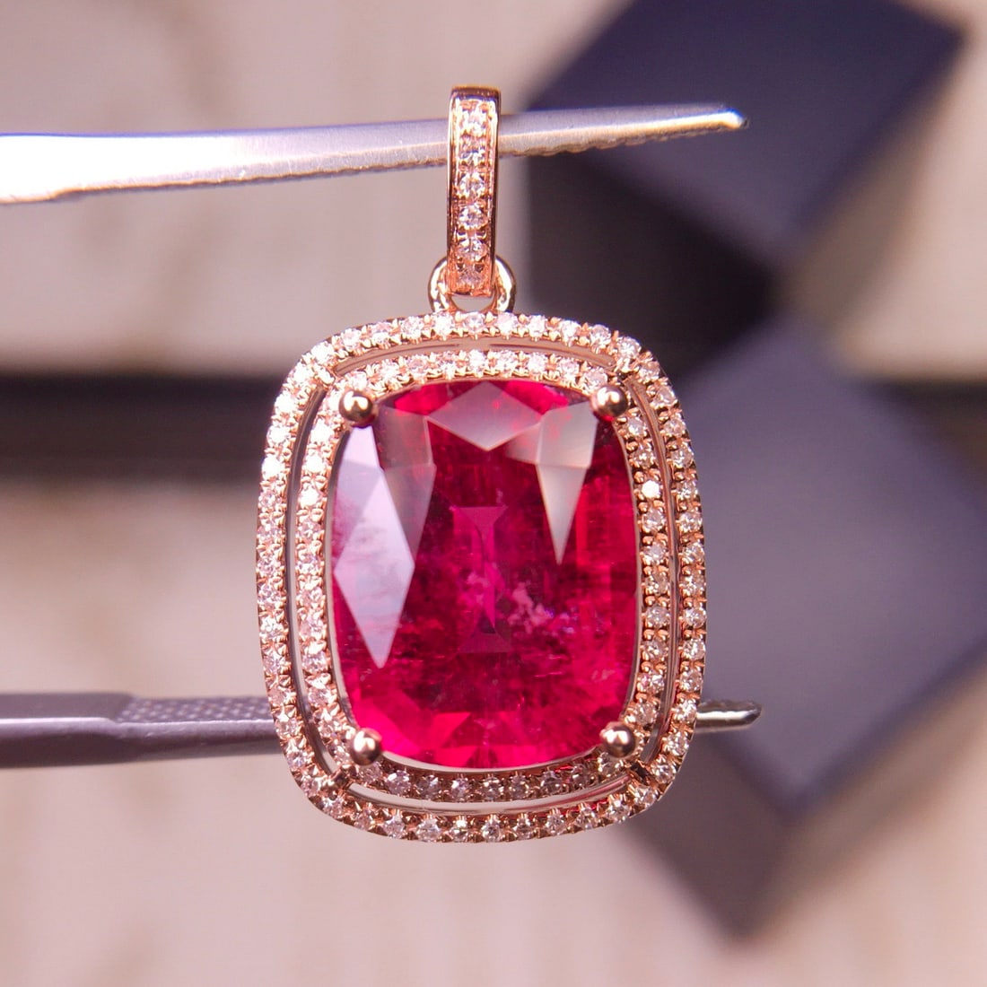 14k Gold 4.35 Ct Natural Tourmaline & Diamond Pendant( Without Chain ) - 3