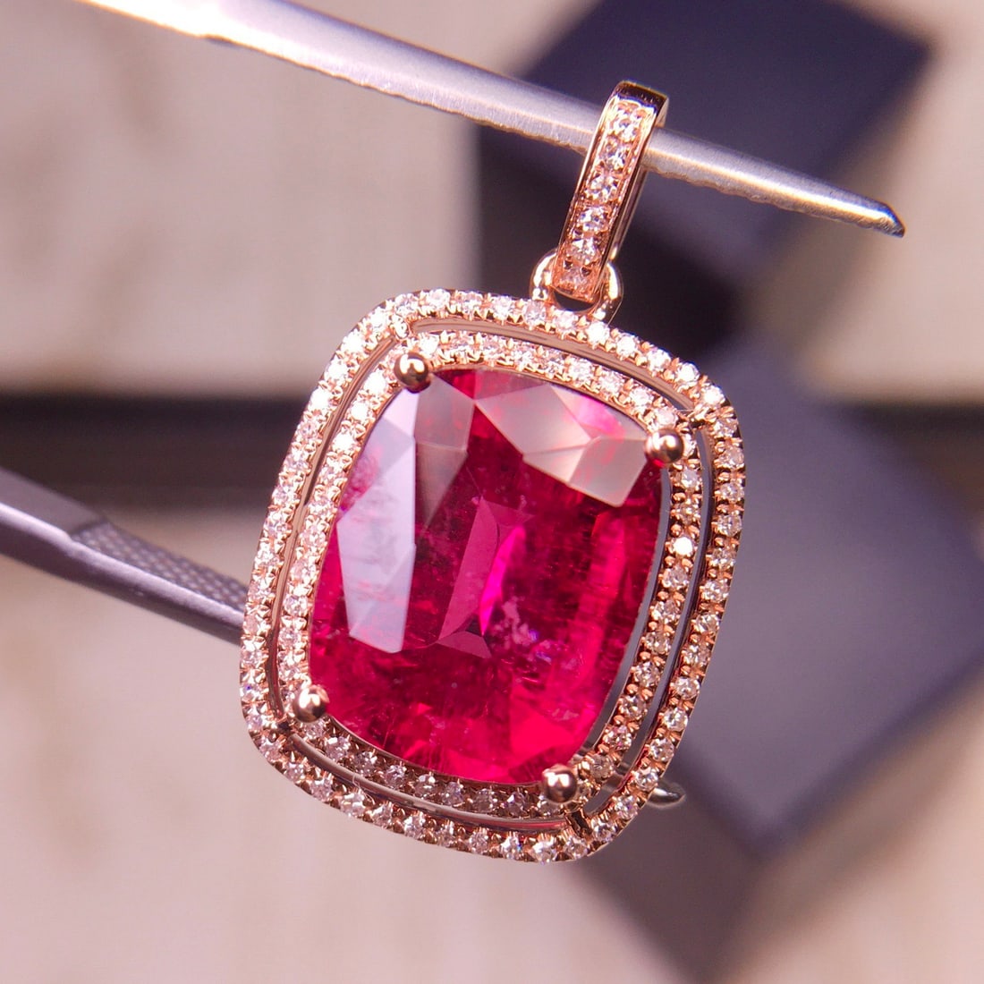 14k Gold 4.35 Ct Natural Tourmaline & Diamond Pendant( Without Chain ) - 6