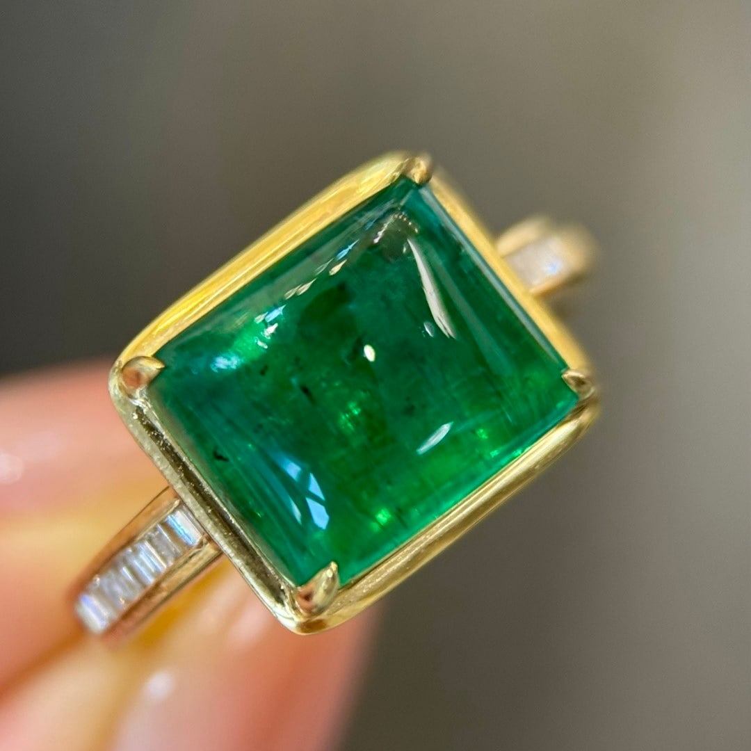 14k Gold 5.00 Ct Natural Emerald & Diamond Ring - 5