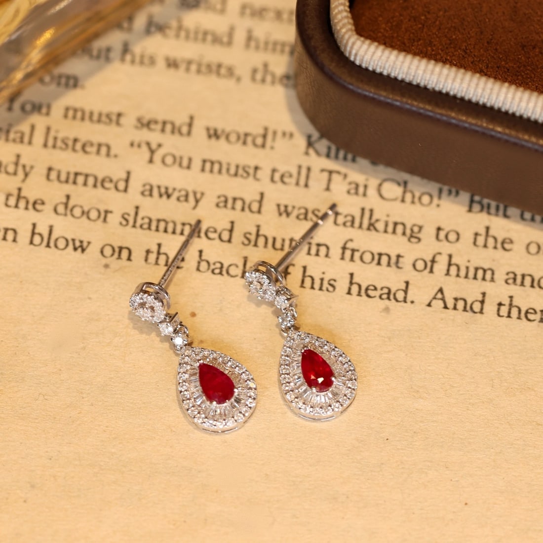 14k Gold 1.06 Ctw Natural Ruby & Diamond Earrings - 3