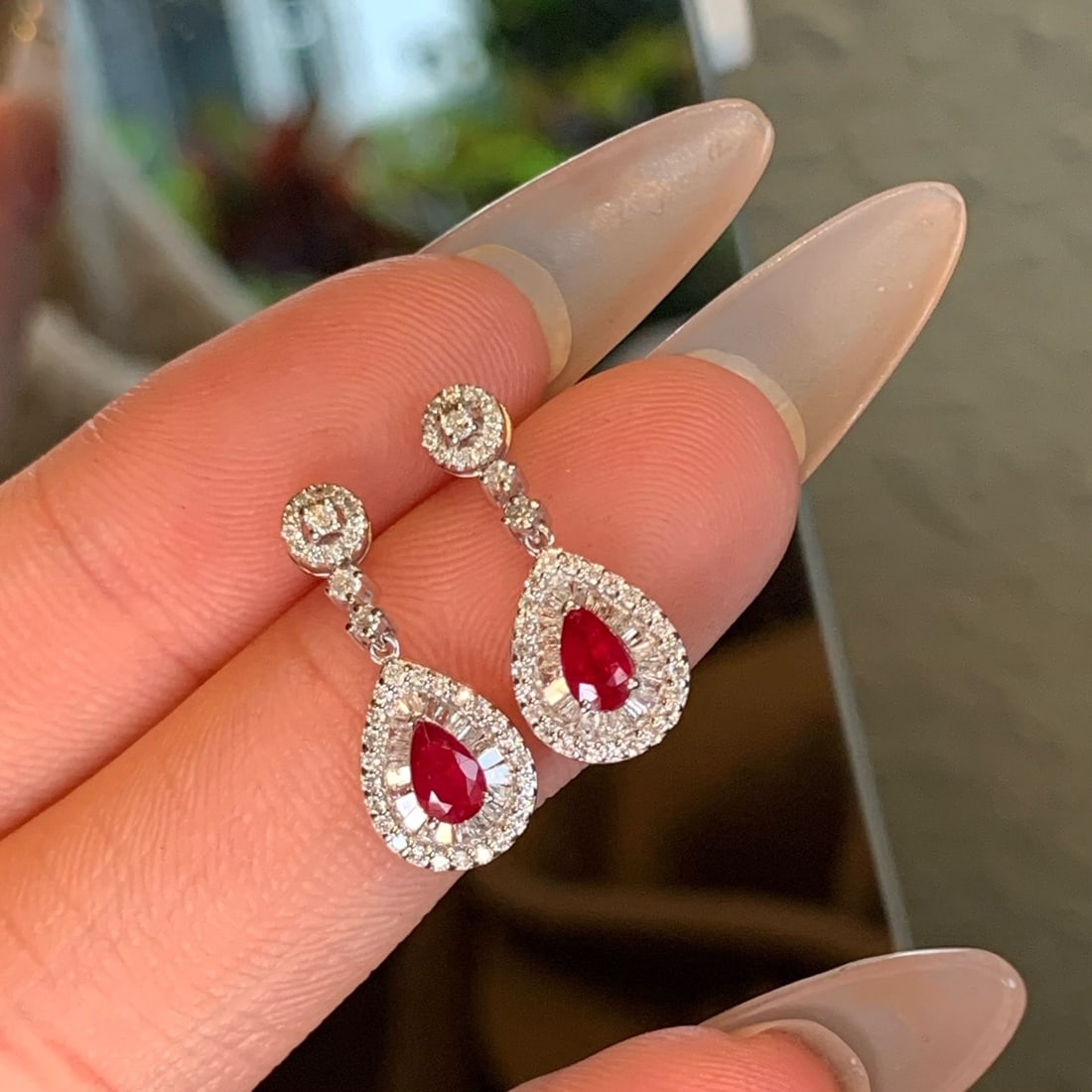 14k Gold 1.06 Ctw Natural Ruby & Diamond Earrings - 7