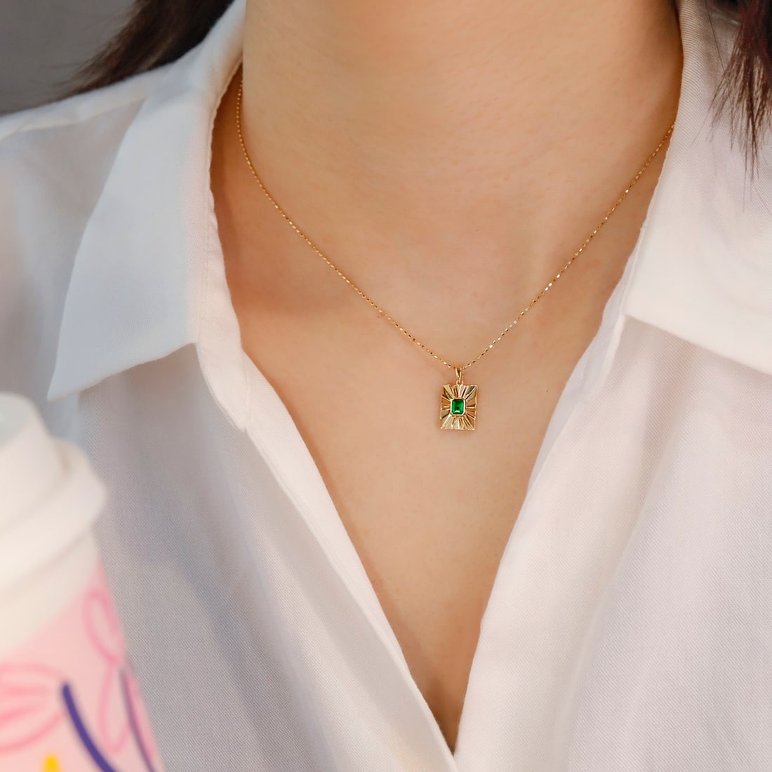 14k Gold 0.16 Ct Vivid Green Natural Emerald Pendant( Without Chain ) - 2