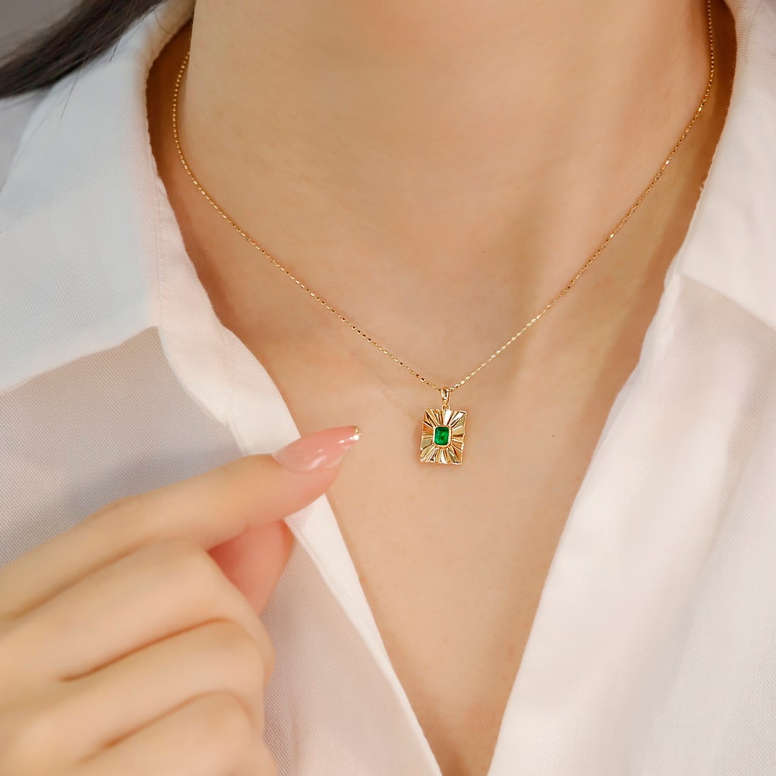 14k Gold 0.16 Ct Vivid Green Natural Emerald Pendant( Without Chain ) - 4