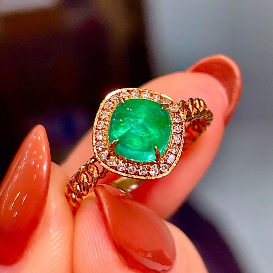 14k Gold 1.15 Ctw Natural Emerald & Diamond Ring - 2