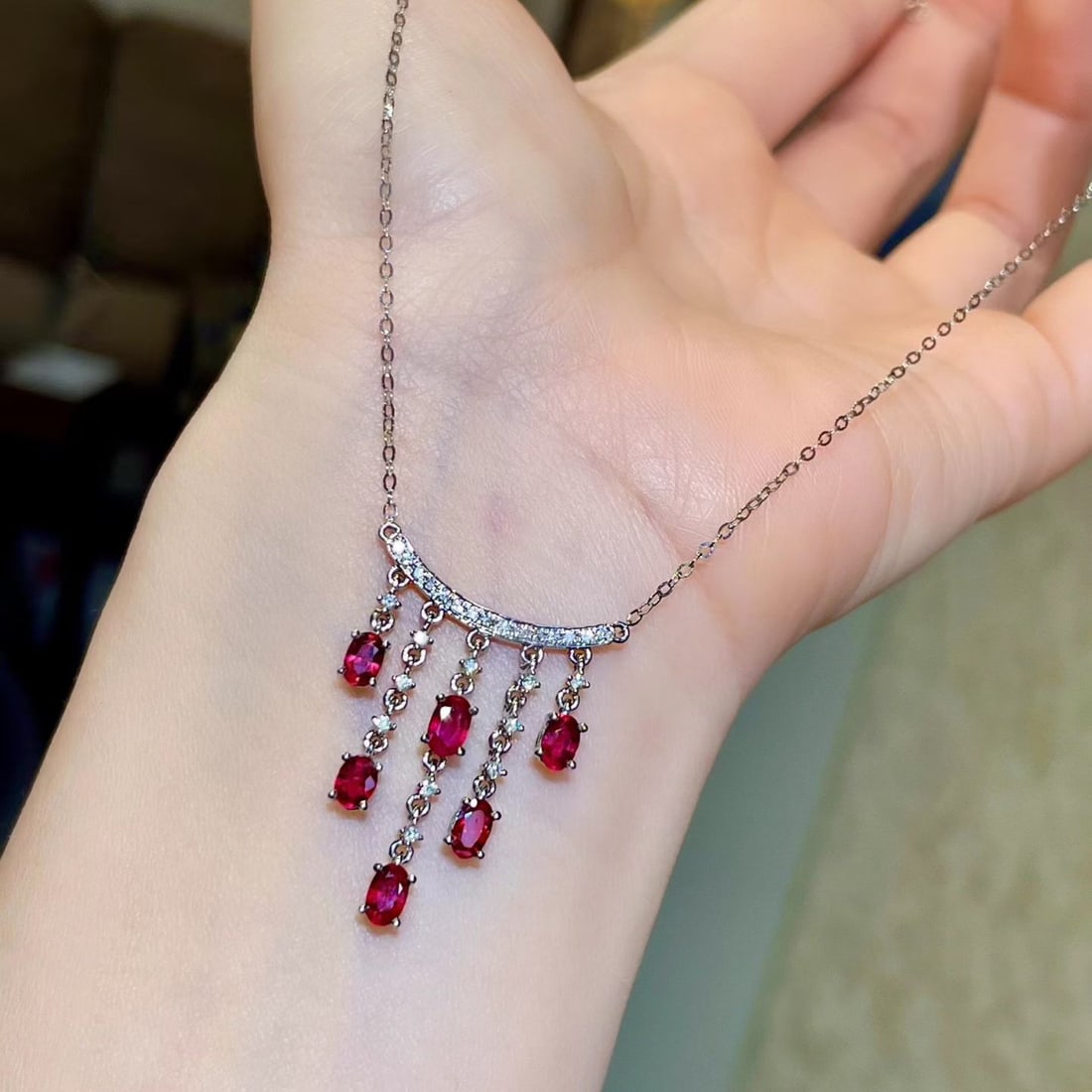 14k Gold 2.24 Ctw Natural Ruby & Diamond Necklace - 2