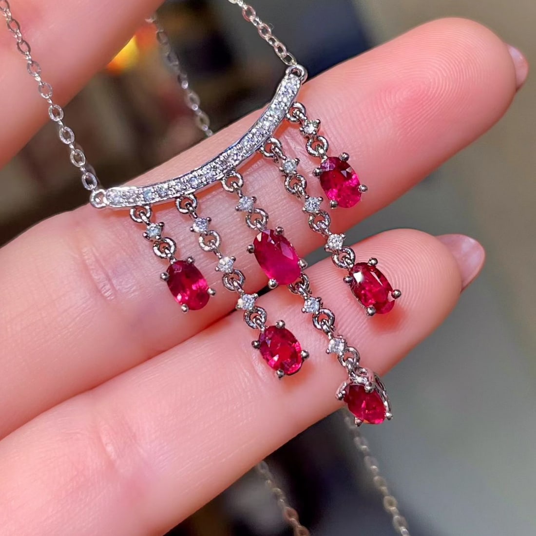 14k Gold 2.24 Ctw Natural Ruby & Diamond Necklace - 3