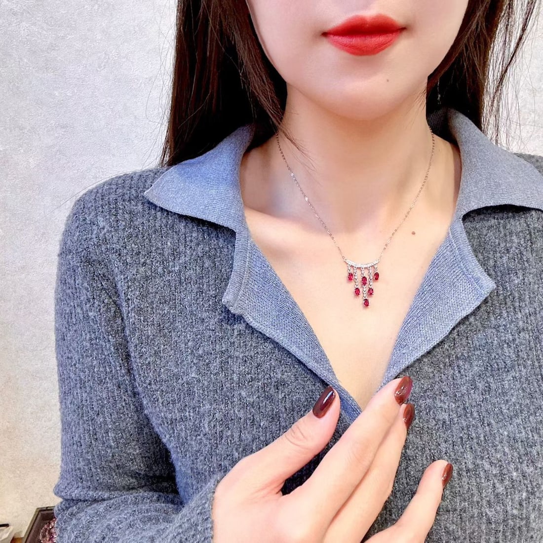 14k Gold 2.24 Ctw Natural Ruby & Diamond Necklace - 4