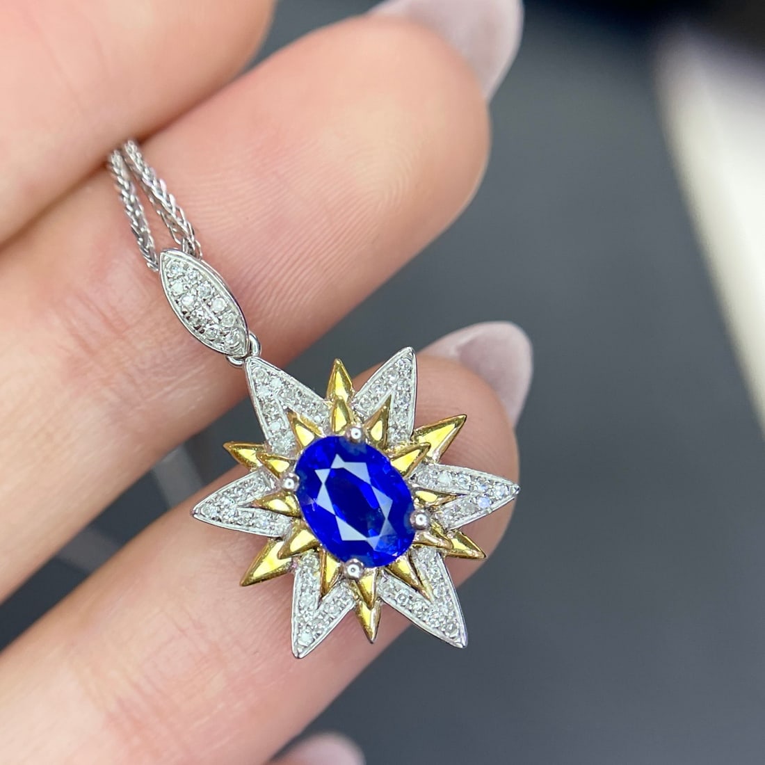 14k Gold 1.05 Ct Natural Sapphire & Diamond Pendant( Without Chain ) - 3