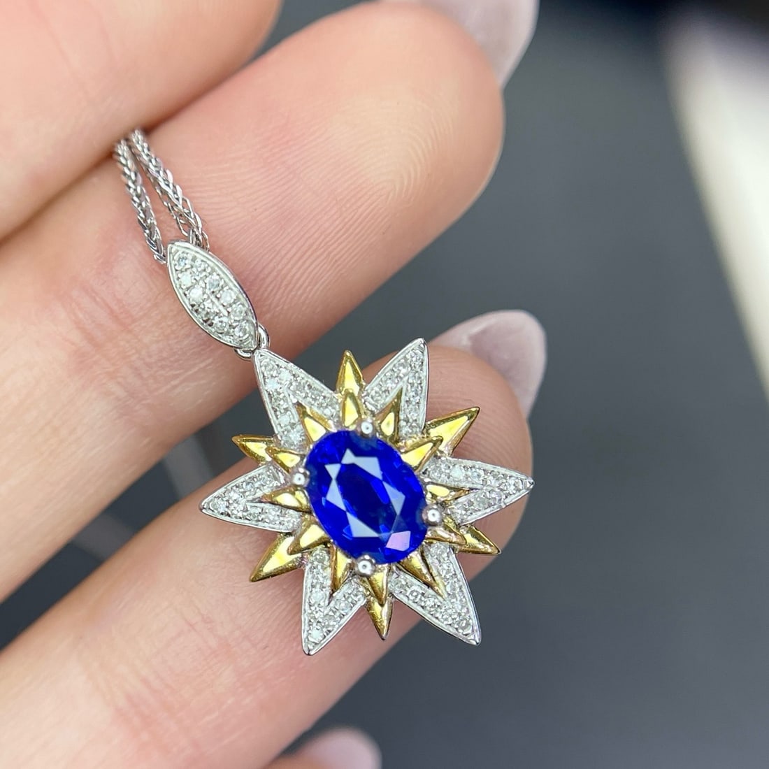 14k Gold 1.05 Ct Natural Sapphire & Diamond Pendant( Without Chain ) - 4