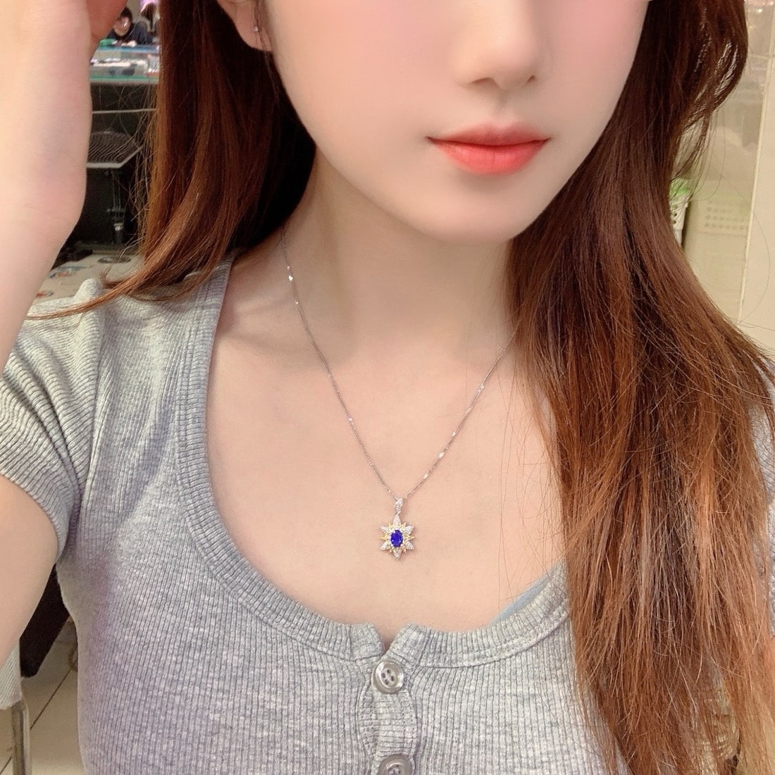 14k Gold 1.05 Ct Natural Sapphire & Diamond Pendant( Without Chain ) - 5