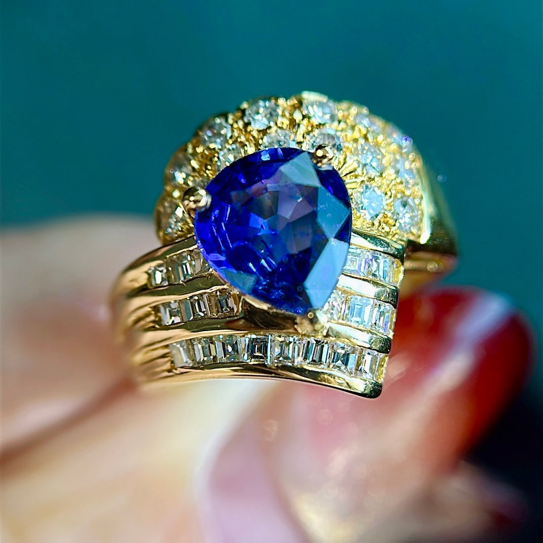 14k Gold 3.04 Ctw Natural Sapphire & Diamond Ring (1 of 6)