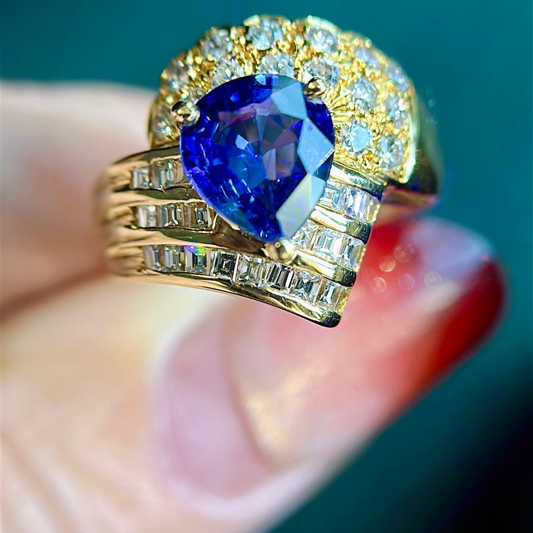 14k Gold 3.04 Ctw Natural Sapphire & Diamond Ring - 2