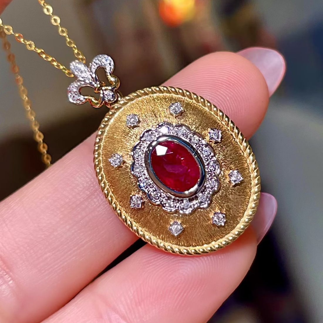 14k Gold 1.06 Ctw Natural Ruby & Diamond Pendant( Without Chain ) - 2