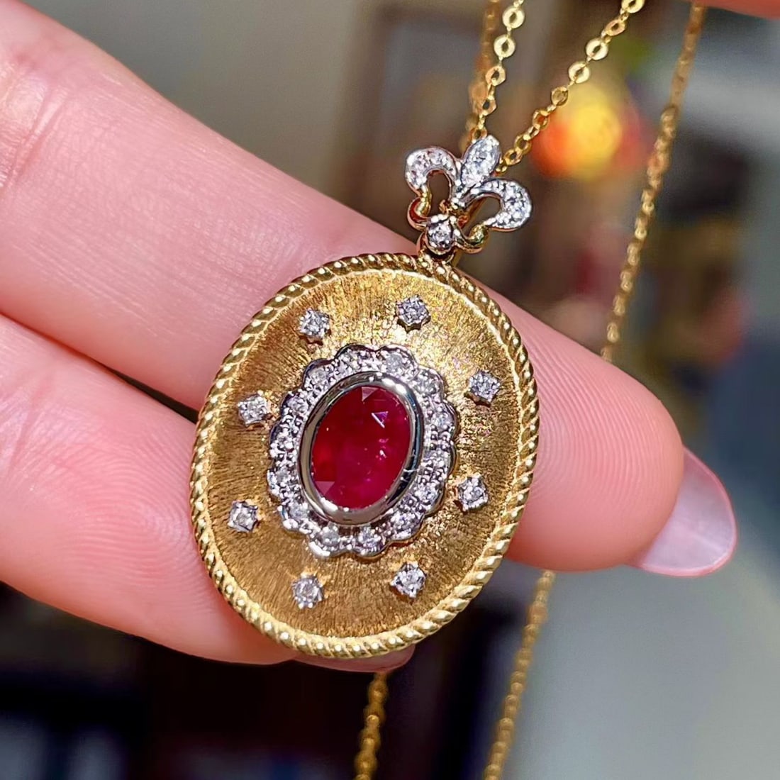 14k Gold 1.06 Ctw Natural Ruby & Diamond Pendant( Without Chain ) - 3