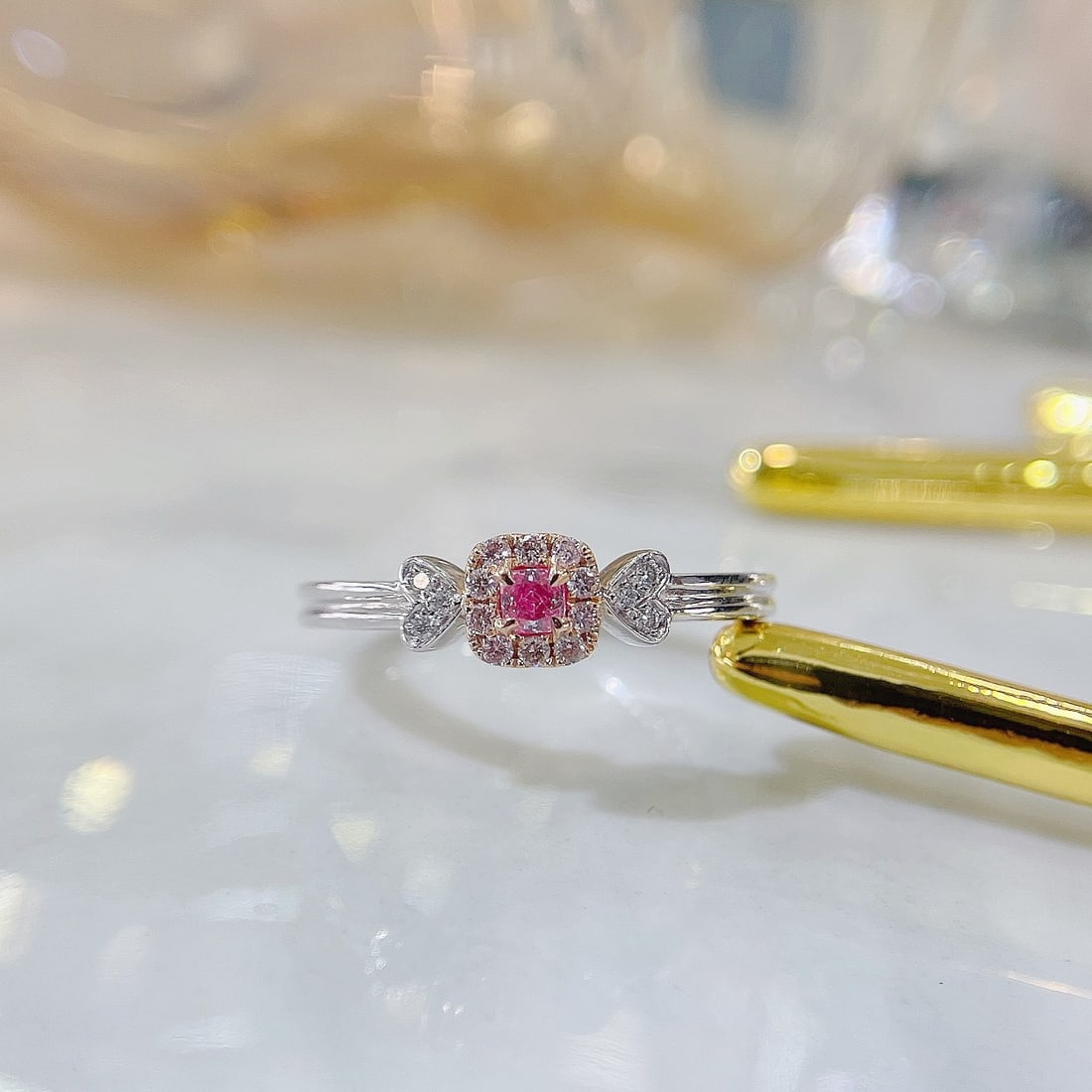 14k Gold 0.16 Ctw Natural Pink Diamond & Diamond Ring - 3
