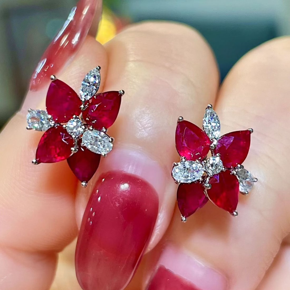 14k Gold 3.07 Ctw Natural Ruby & Diamond Earrings - 3