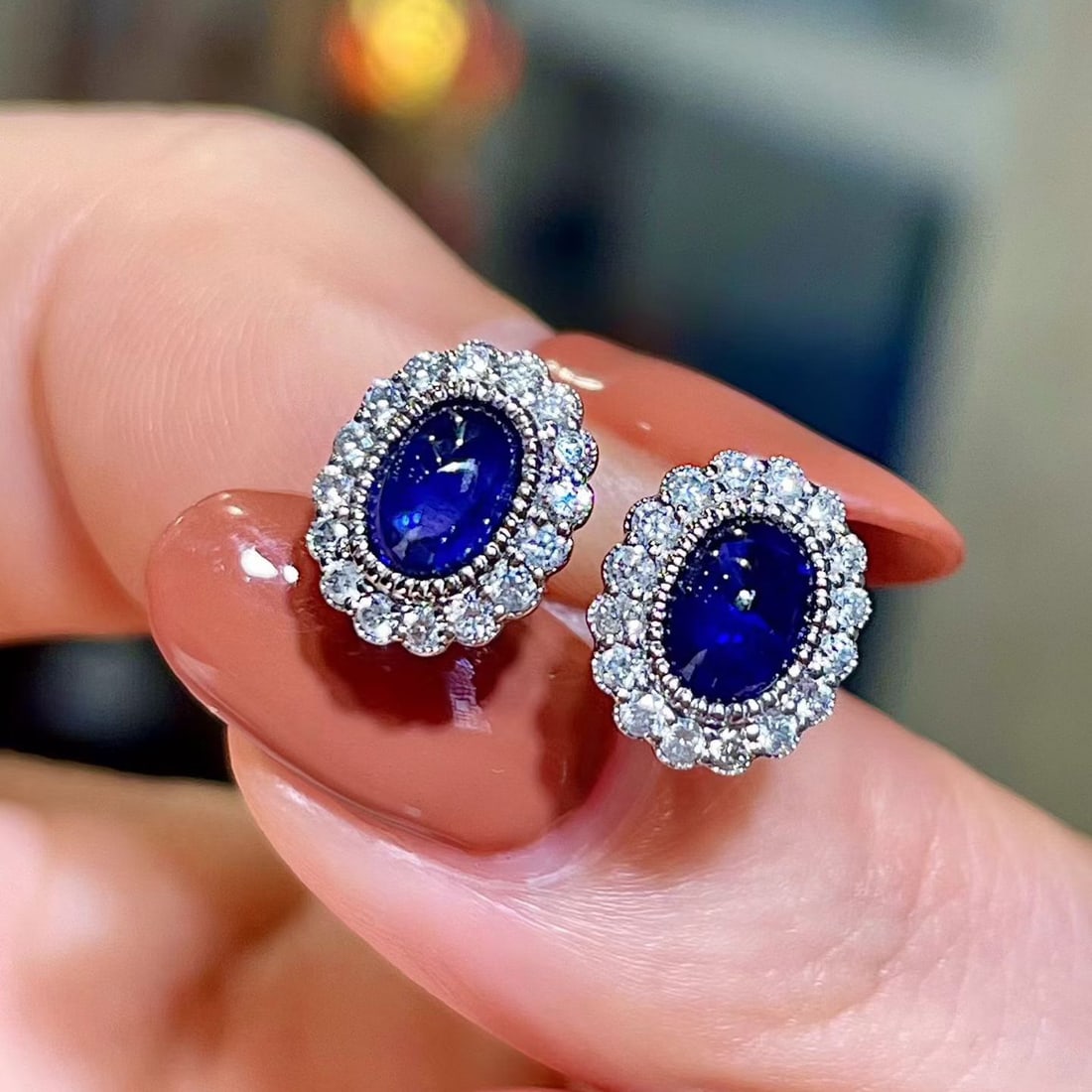 14k Gold 1.53 Ctw Natural Sapphire & Diamond Earrings - 3