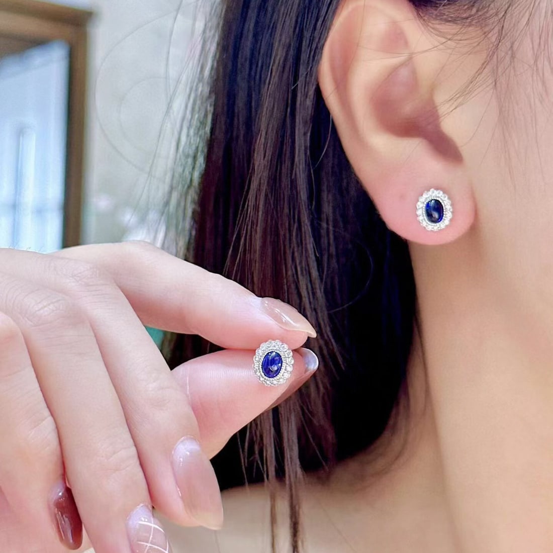 14k Gold 1.53 Ctw Natural Sapphire & Diamond Earrings - 4