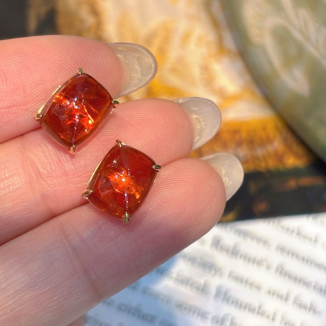 14k Gold 8.72 Ct Natural Spessartine Earrings - 2