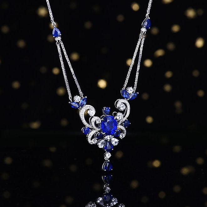 14k Gold 3.44 Ctw Natural Sapphire & Diamond Necklace - 3