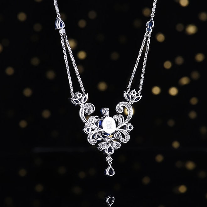 14k Gold 3.44 Ctw Natural Sapphire & Diamond Necklace - 4