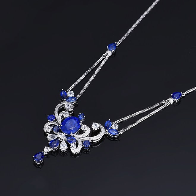 14k Gold 3.44 Ctw Natural Sapphire & Diamond Necklace - 5