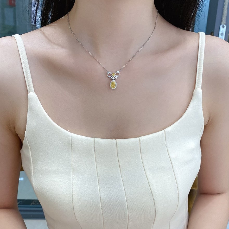 14k Gold 1.45 Ctw Natural Yellow Diamond & Diamond Necklace - 2