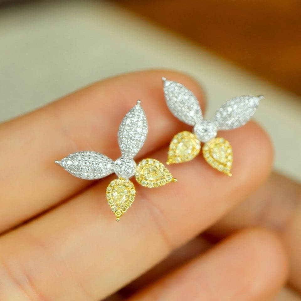 14k Gold 0.78 Ctw Natural Yellow Diamond & Diamond Earrings - 3