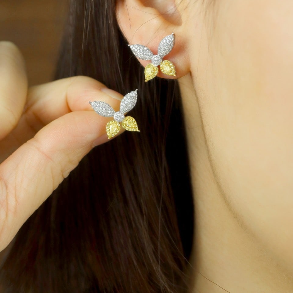 14k Gold 0.78 Ctw Natural Yellow Diamond & Diamond Earrings - 6