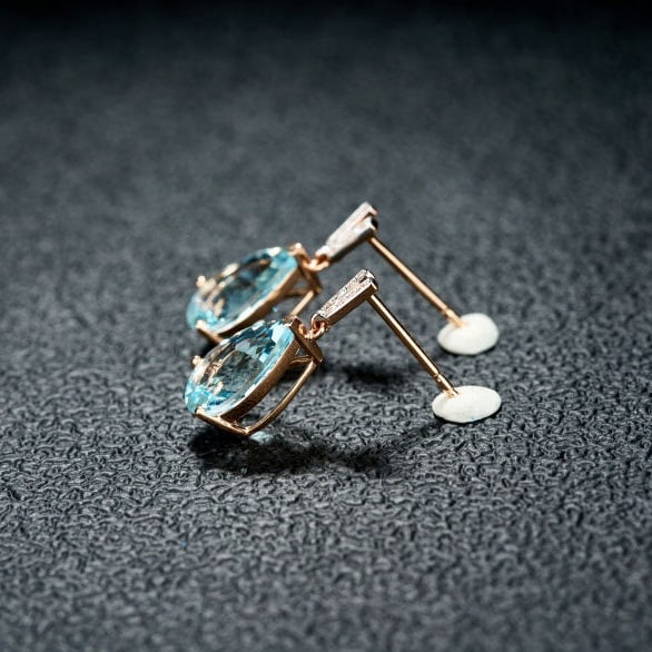 14k Gold 3.13 Ct Natural Aquamarine & Diamond Earrings - 4