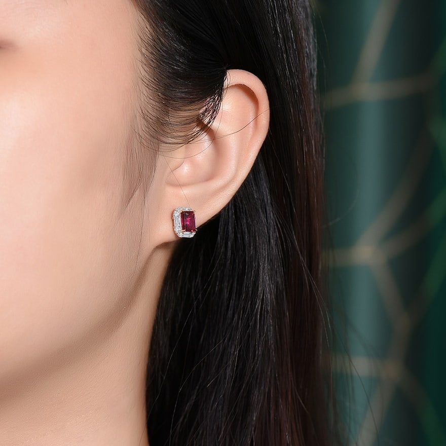 14k Gold 2.79 Ctw Natural Ruby & Diamond Earrings - 5