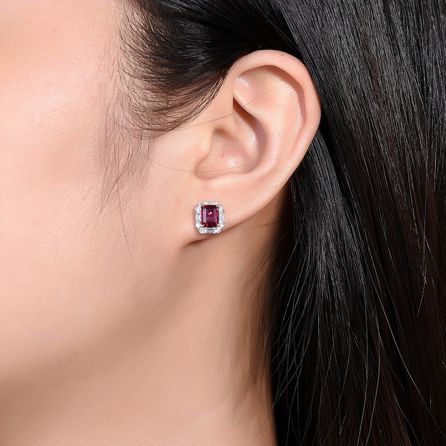 14k Gold 2.79 Ctw Natural Ruby & Diamond Earrings - 7