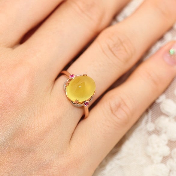 14k Gold 5.42 Ct Natural Prehnite & Ruby Ring - 9