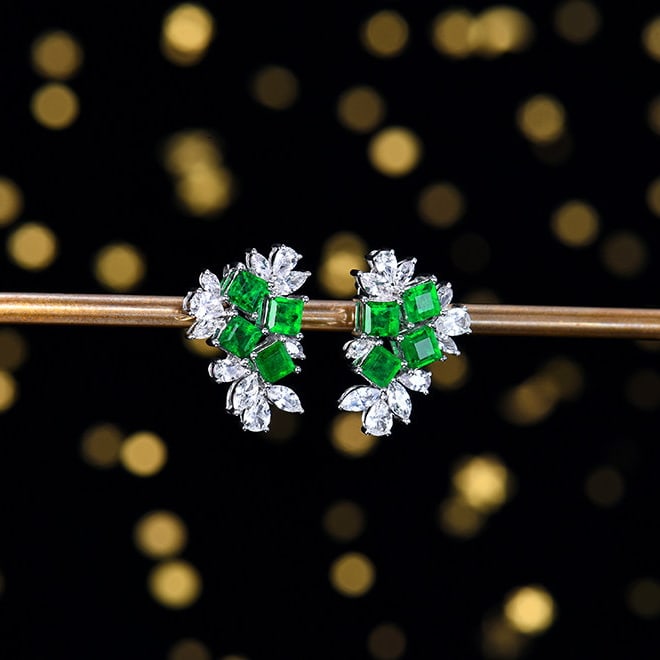 14k Gold 3.19 Ctw Vivid Green Natural Emerald & Sapphire Earrings - 3