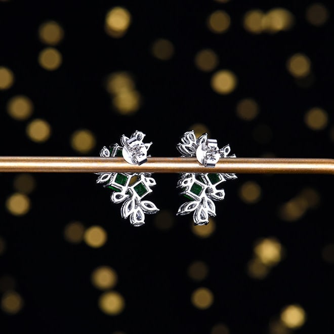 14k Gold 3.19 Ctw Vivid Green Natural Emerald & Sapphire Earrings - 4